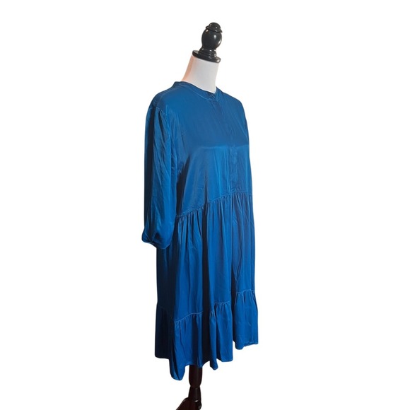 NWT Johnny Was Tiered Mandarin Collar Dress Long Sleeve Blue Large - Picture 4 of 8